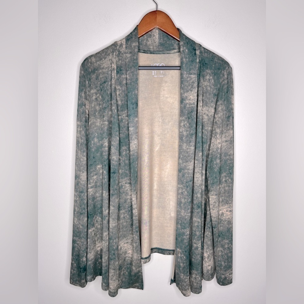 𝅺logo by Lori Goldstein Pine Green and Cream Swing Cardigan, Size M